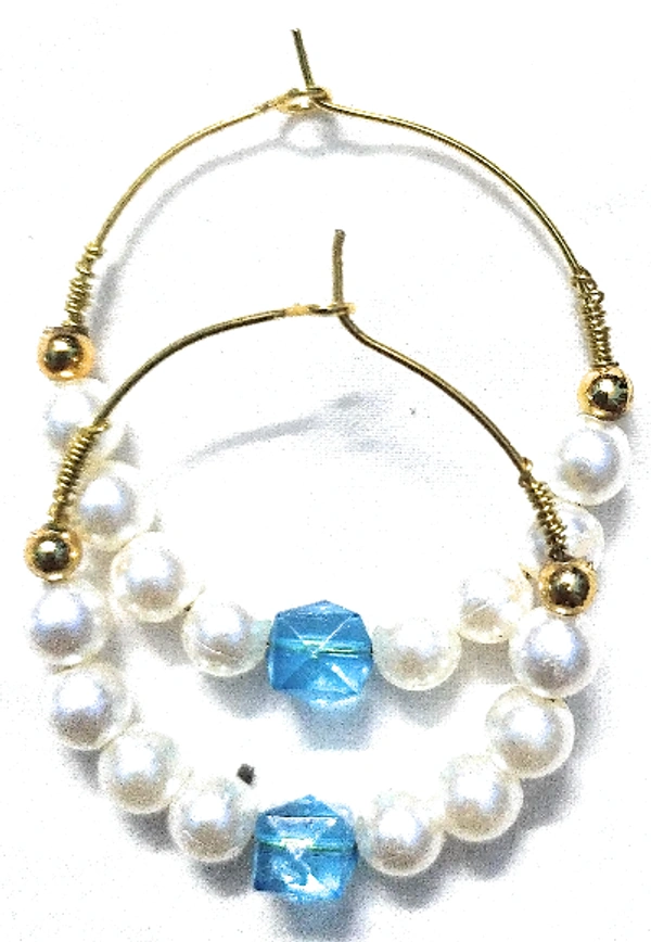 NIBRAS Pearl Blue Square-Cut Crystal Hoop Earrings - B09JM5YKSL, 4 gm, 4cm x 4cm x 1cm